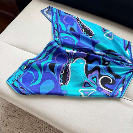 PUCCI 26S SILK TWILL HALTER TOP IN BLUE & TURQUOISE PATTERN
