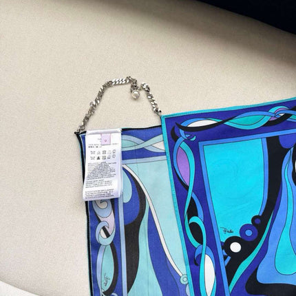 PUCCI 26S SILK TWILL HALTER TOP IN BLUE & TURQUOISE PATTERN