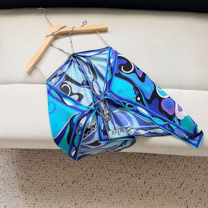 PUCCI 26S SILK TWILL HALTER TOP IN BLUE & TURQUOISE PATTERN