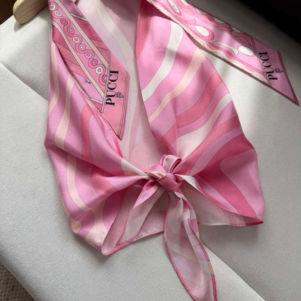 PUCCI 26S SILK TWILL SCARF IN PINK & WHITE PATTERN