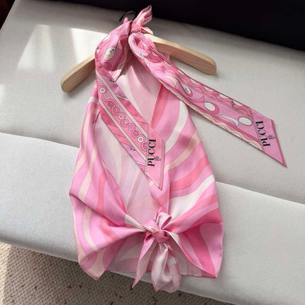 PUCCI 26S SILK TWILL SCARF IN PINK & WHITE PATTERN