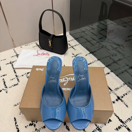 CHRISTIAN LOUBOUTIN 26S OPEN-TOE MULE IN BLUE PATENT LEATHER