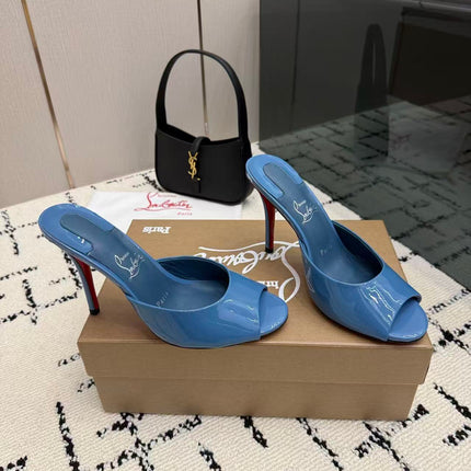 CHRISTIAN LOUBOUTIN 26S OPEN-TOE MULE IN BLUE PATENT LEATHER