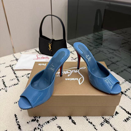 CHRISTIAN LOUBOUTIN 26S OPEN-TOE MULE IN BLUE PATENT LEATHER