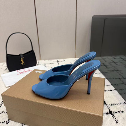 CHRISTIAN LOUBOUTIN 26S OPEN-TOE MULE IN BLUE PATENT LEATHER