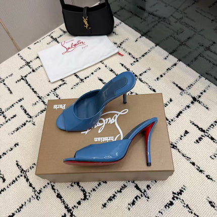 CHRISTIAN LOUBOUTIN 26S OPEN-TOE MULE IN BLUE PATENT LEATHER