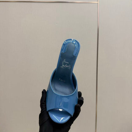 CHRISTIAN LOUBOUTIN 26S OPEN-TOE MULE IN BLUE PATENT LEATHER