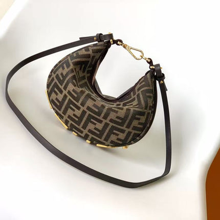 FENDI 26S MINI HOBO SHOULDER BAG IN BROWN FF JACQUARD CANVAS