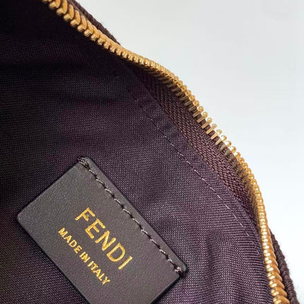 FENDI 26S MINI HOBO SHOULDER BAG IN BROWN FF JACQUARD CANVAS