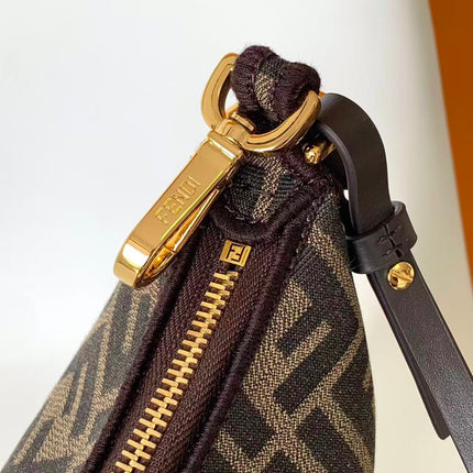 FENDI 26S MINI HOBO SHOULDER BAG IN BROWN FF JACQUARD CANVAS