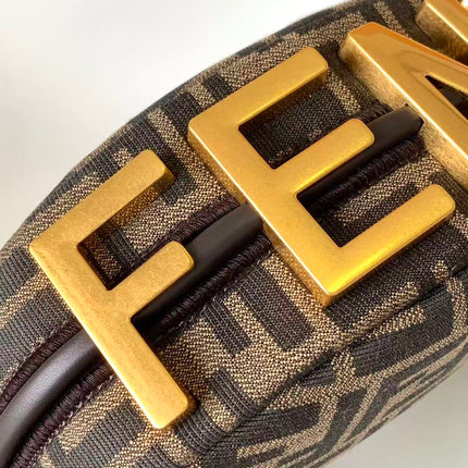 FENDI 26S MINI HOBO SHOULDER BAG IN BROWN FF JACQUARD CANVAS