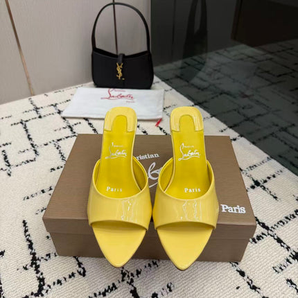 CHRISTIAN LOUBOUTIN 26S OPEN-TOE MULE IN YELLOW PATENT LEATHER