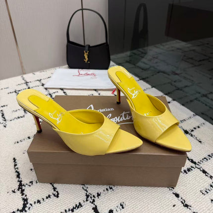 CHRISTIAN LOUBOUTIN 26S OPEN-TOE MULE IN YELLOW PATENT LEATHER