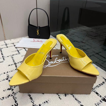 CHRISTIAN LOUBOUTIN 26S OPEN-TOE MULE IN YELLOW PATENT LEATHER