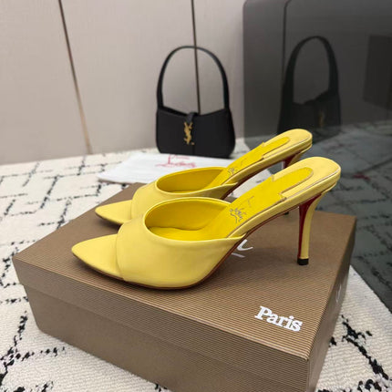 CHRISTIAN LOUBOUTIN 26S OPEN-TOE MULE IN YELLOW PATENT LEATHER