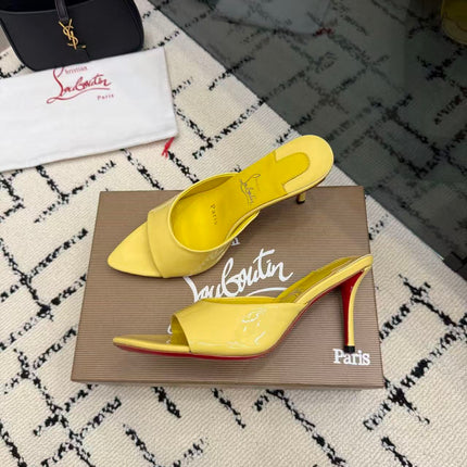 CHRISTIAN LOUBOUTIN 26S OPEN-TOE MULE IN YELLOW PATENT LEATHER