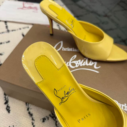 CHRISTIAN LOUBOUTIN 26S OPEN-TOE MULE IN YELLOW PATENT LEATHER