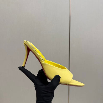 CHRISTIAN LOUBOUTIN 26S OPEN-TOE MULE IN YELLOW PATENT LEATHER