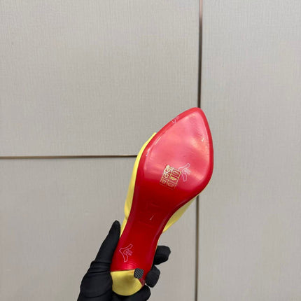CHRISTIAN LOUBOUTIN 26S OPEN-TOE MULE IN YELLOW PATENT LEATHER