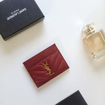 YSL 26S CASSANDRE CARD HOLDER IN BURGUNDY QUILTED LEATHER