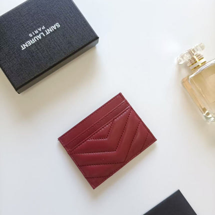 YSL 26S CASSANDRE CARD HOLDER IN BURGUNDY QUILTED LEATHER