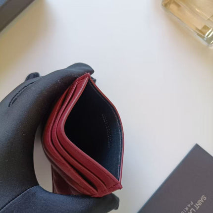 YSL 26S CASSANDRE CARD HOLDER IN BURGUNDY QUILTED LEATHER