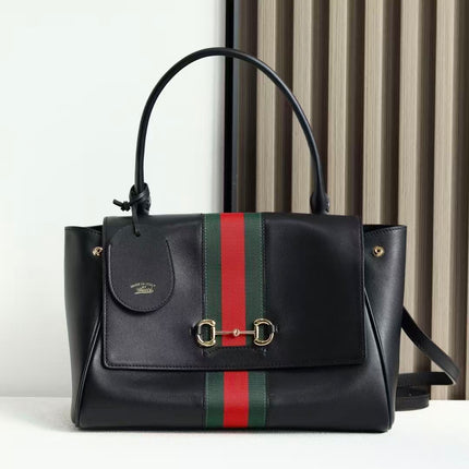 GUCCI 26S PAPARAZZO MEDIUM TOP HANDLE BAG IN BLACK CALFSKIN