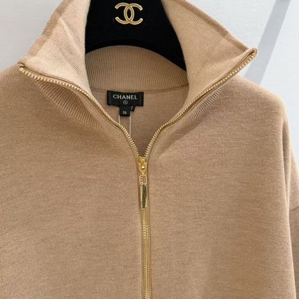 CHANEL 26S HALF-ZIP KNIT SWEATER IN BEIGE WOOL