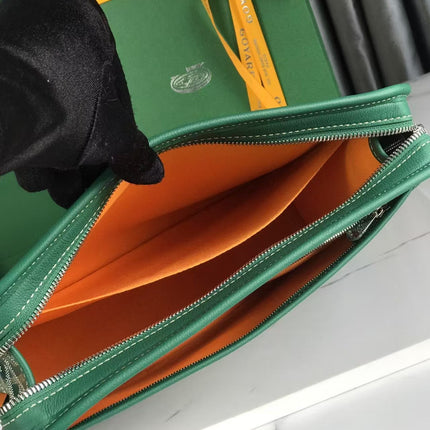 GOYARD 26S ZIP DOCUMENT POUCH IN GREEN GOYARDINE CANVAS