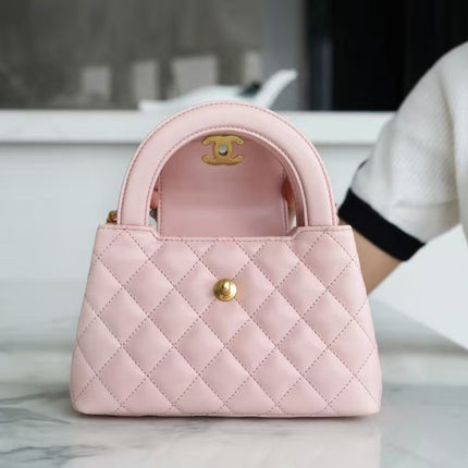 CHANEL 26S MINI TOP HANDLE BAG IN PINK QUILTED LEATHER