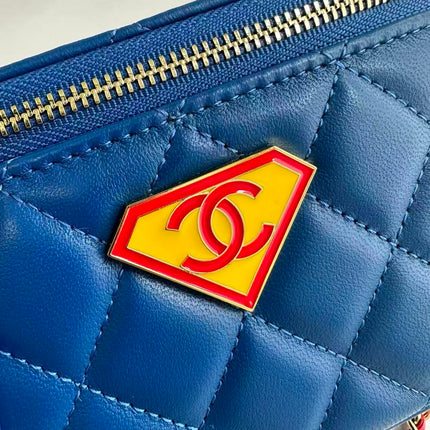 CHANEL 26S SUPERMAN LONG VANITY CASE IN BLUE AND RED CALFSKIN WITH CHAIN