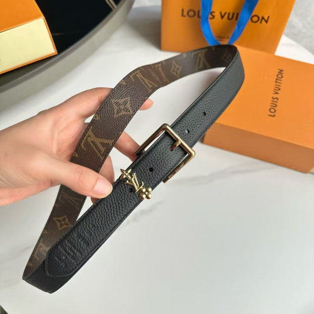LV BELT 30 MM IN BROWN CALFSKIN GOLD HARDWARE