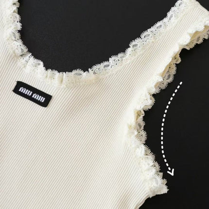 MIU MIU LACE-TRIM TANK TOP IN WHITE