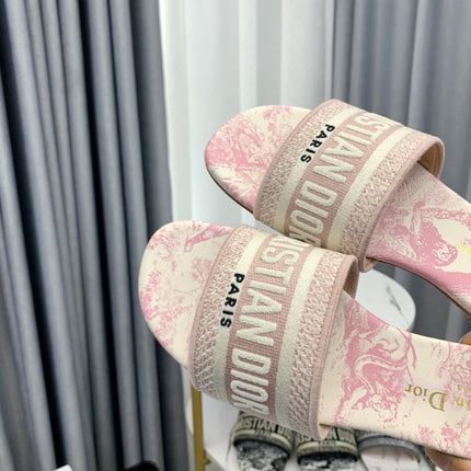 DIOR 26S SLIDES DWAY IN PINK CANVAS WITH LOGO & FLORAL
