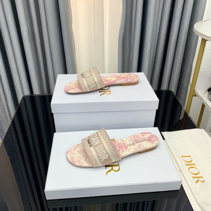DIOR 26S SLIDES DWAY IN PINK CANVAS WITH LOGO & FLORAL