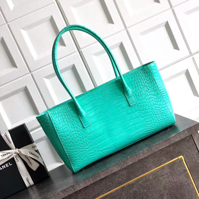 CHANEL SHOPPING BAG 35 IN OPALITE CROCODILE EMBOSSED CALFSKIN GOLD HARDWARE