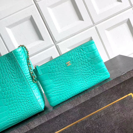 CHANEL SHOPPING BAG 35 IN OPALITE CROCODILE EMBOSSED CALFSKIN GOLD HARDWARE