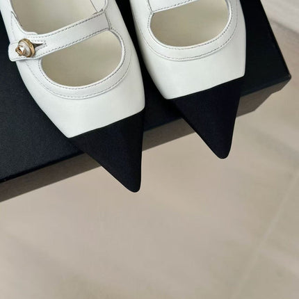 CHANEL 26S MARY JANE FLATS IN WHITE BLACK LAMBSKIN 25626