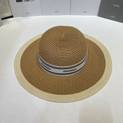 MIUMIU 26S WIDE-BRIM STRAW HAT IN BROWN 343683