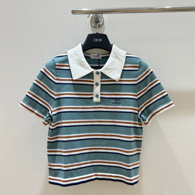 CELINE 26S STRIPED SHORT-SLEEVE POLO SHIRT 407