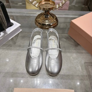 MIUMIU 26S SLINGBAC SANDALS IN SILVER CALFSKIN
