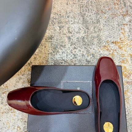 YSL 26S FLAT MULES IN DARK RED CALFSKIN