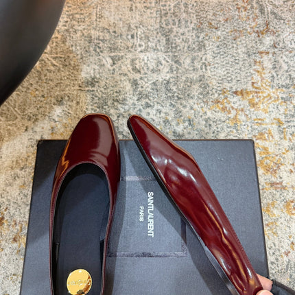YSL 26S FLAT MULES IN DARK RED CALFSKIN