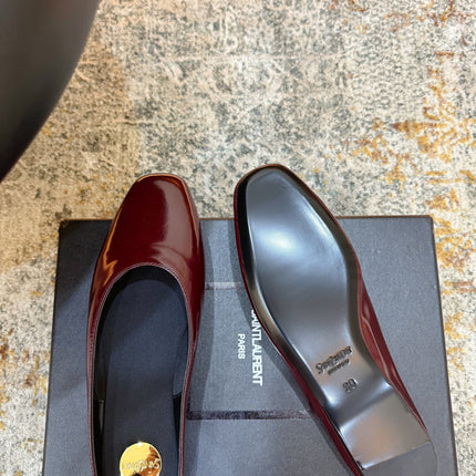 YSL 26S FLAT MULES IN DARK RED CALFSKIN