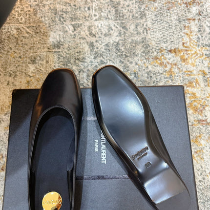 YSL 26S FLAT MULES IN BLACK CALFSKIN