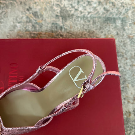 VALENTINO 26S SLINGBACKS 75 MM IN METALLIC PINK SNAKESKIN
