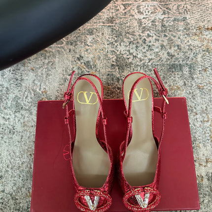 VALENTINO 26S SLINGBACKS 75 MM IN METALLIC RED SNAKESKIN