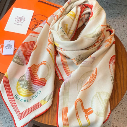 HERMES 26S PRINTED SQUARE SCARF 135 IN CASHMERE AND SILK 307236