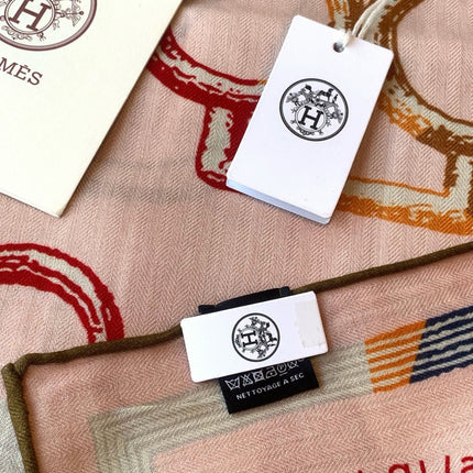 HERMES 26S PRINTED SQUARE SCARF 135 IN CASHMERE AND SILK 307237