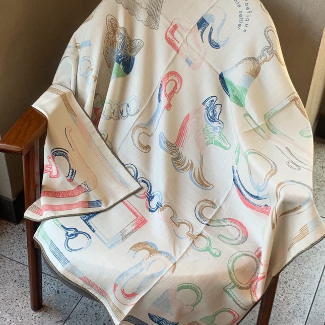HERMES 26S PRINTED SQUARE SCARF 135 IN CASHMERE AND SILK 307240